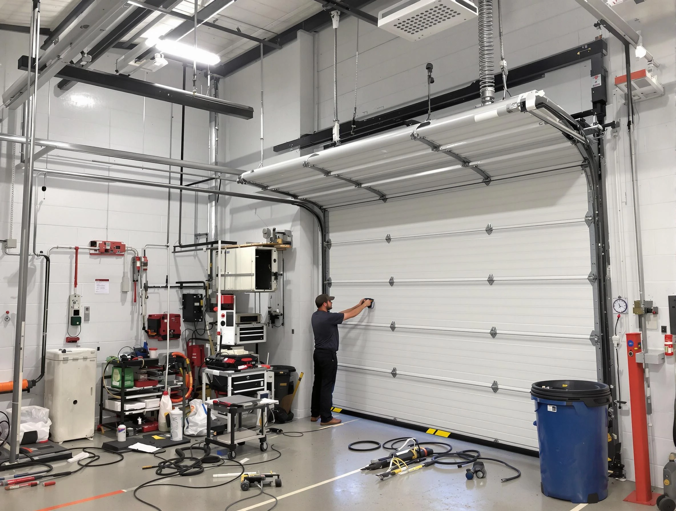 North Huntingdon Garage Door Repair certified technician performing commercial door repair at a North Huntingdon business facility