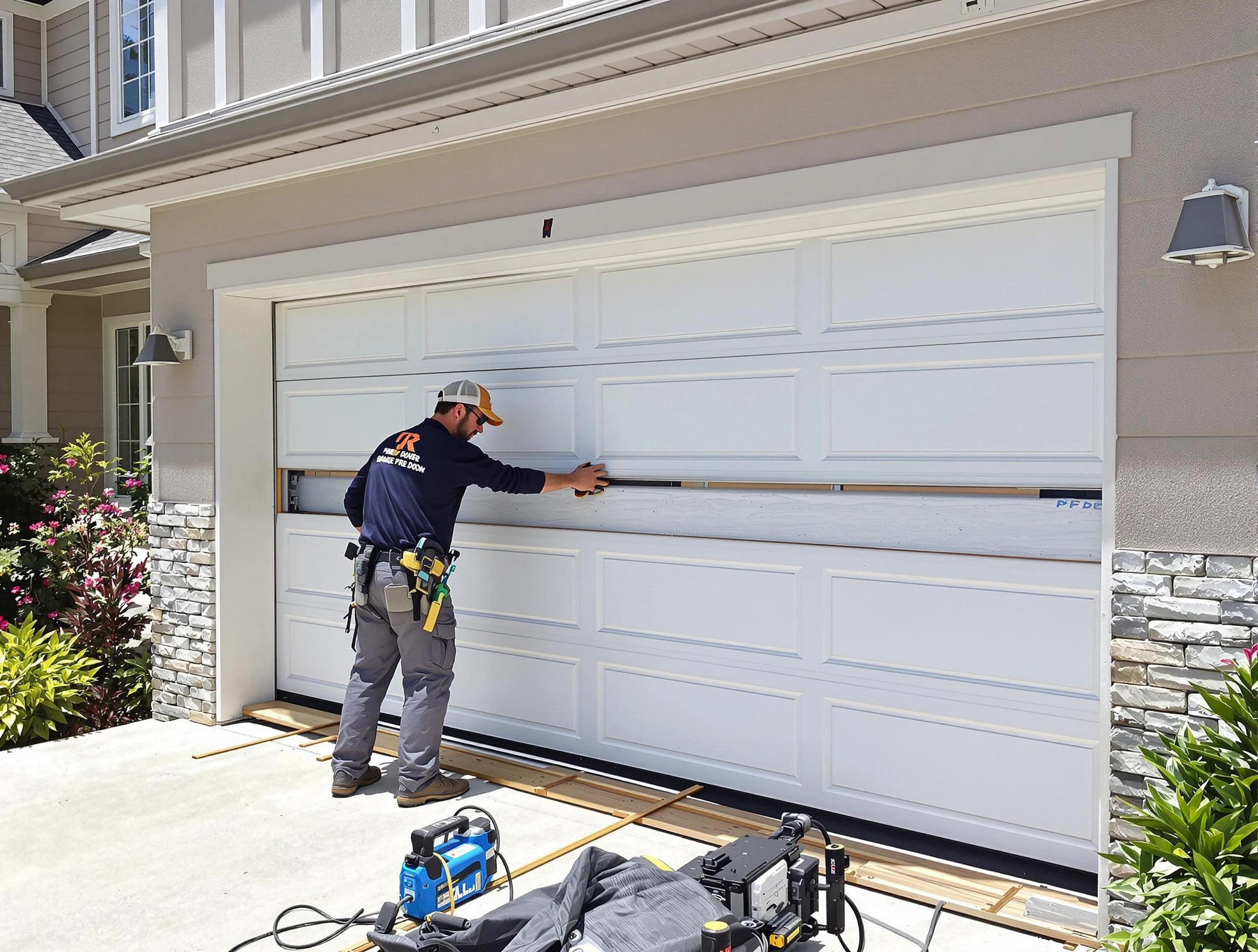 North Huntingdon Garage Door Repair team performing complete garage door replacement at North Huntingdon residence